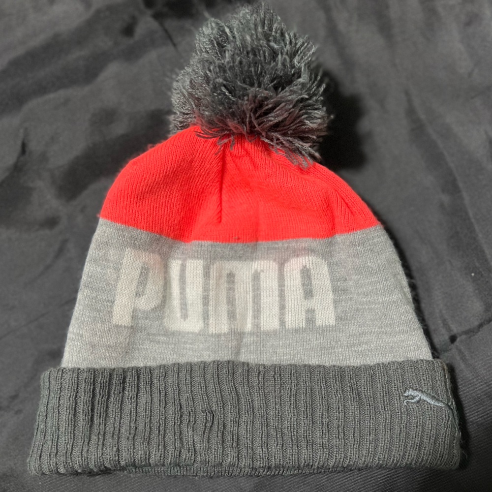 Puma Kids Pink and Gray Pom-Pom Beanie
